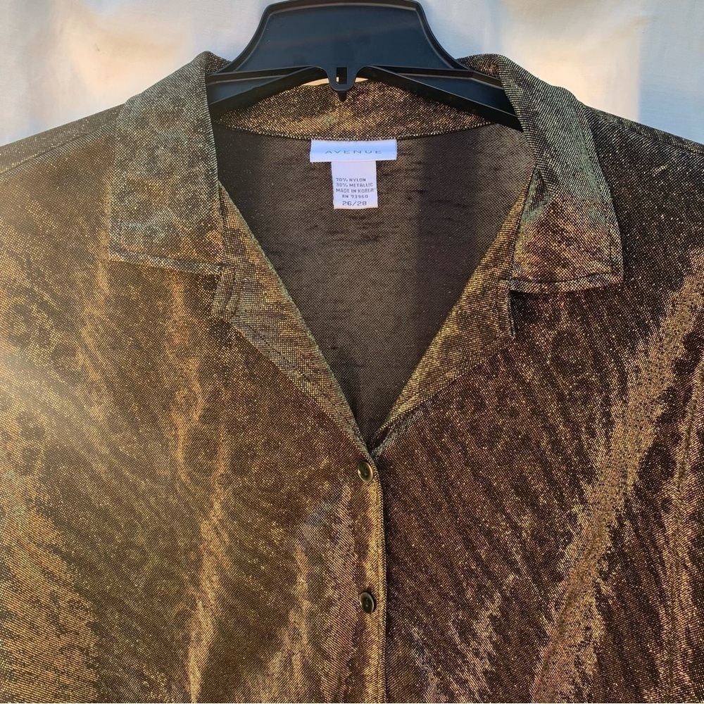 Gold Metallic Holiday Shirt Avenue Vintage Animal Print y2k disco 70s New Years - Picture 2 of 10